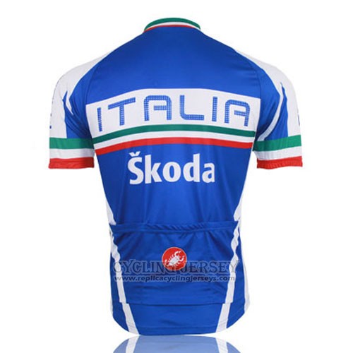 2014 Cycling Jersey Italy Blue and Red Short Sleeve and Bib Short